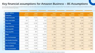 Key Financial Assumptions For Amazon Business Bs Assumptions B2c E Commerce BP SS