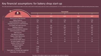 Key Financial Assumptions For Bakery Shop Start Up Cake Shop Business Plan BP SS