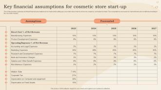 Key Financial Assumptions For Cosmetic Store Start Up Cosmetic Shop Business Plan BP SS