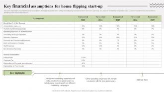 Key Financial Assumptions For House Flipping Property Redevelopment Business Plan BP SS