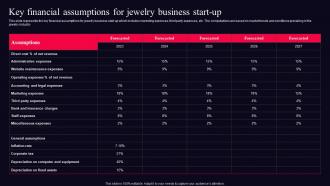 Key Financial Assumptions For Jewelry Fine Jewelry Business Plan BP SS