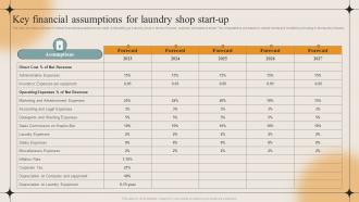 Key Financial Assumptions For Laundry Shop Start Up Laundry Business Plan BP SS