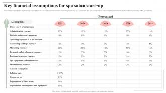 Key Financial Assumptions For Spa Salon Start Up Spa Salon Business Plan BP SS
