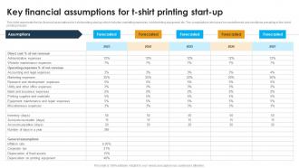 Key Financial Assumptions For T Shirt Printing Custom Apparel Printing Business Plan BP SS