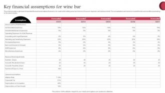 Key Financial Assumptions For Wine Bar Wine Cellar Business Plan BP SS