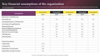 Key Financial Assumptions Of The Organization Music Label Business Plan BP SS
