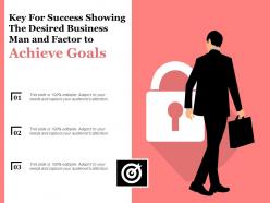Key for success showing the desired business man and factor to achieve goals