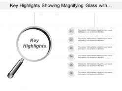 Key highlights showing magnifying glass with text options