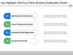 Key highlights with four points showing sustainable growth opportunities