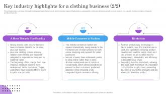 Key Industry Highlights For A Clothing Business BP SS Unique Impactful