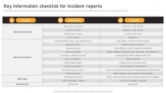 Key Information Checklist For Incident Reports