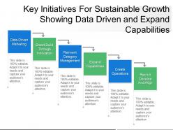 Key initiatives for sustainable growth showing data driven and expand capabilities
