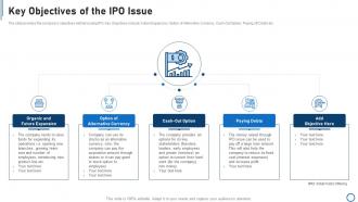Key objectives of the ipo issue pitchbook for capital funding deal