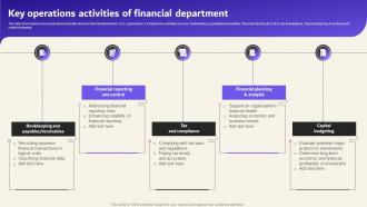 Key Operations Activities Of Financial Department