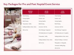 Key packages for pre and post nuptial event service ppt model