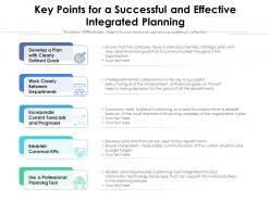 Key points for a successful and effective integrated planning