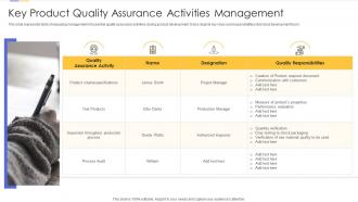 Key product quality assurance activities management