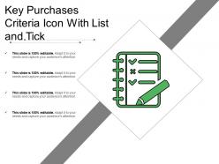 Key purchases criteria icon with list and tick