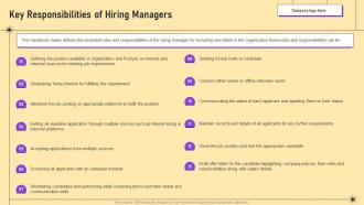 Key Responsibilities Of Hiring Managers Hr Recruiting Handbook Best Practices And Strategies