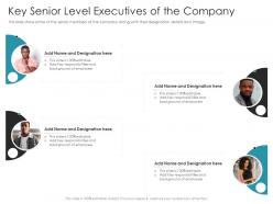 Key Senior Level Executives Of The Company Pitch Deck Raise Debt IPO Banking Institutions Ppt Topics