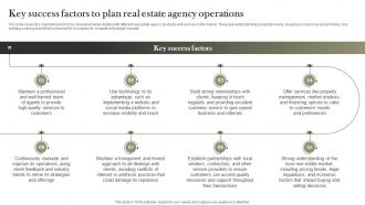 Key Success Factors To Plan Real Estate Agency Operations Land And Property Services BP SS