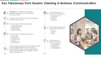 Key Takeaways From Business Communication Listening Session Training Ppt