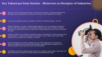 Key Takeaways From Metaverse As Disruptor Of Industries Session Training Ppt