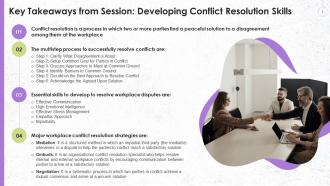 Key Takeaways From Session Developing Conflict Resolution Skills Training Ppt