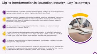 Key Takeaways From Session Digital Transformation In Education Industry Training Ppt