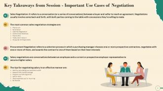 Key Takeaways From Session Important Use Cases Of Negotiation Training Ppt