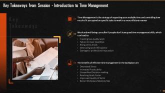 Key Takeaways From Session Introduction To Time Management Training Ppt