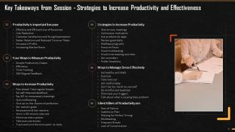 Key Takeaways From Session On Productivity And Effectiveness Strategies Training Ppt