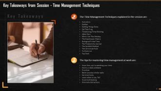 Key Takeaways From Session On Time Management Techniques Training Ppt