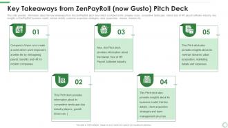 Key takeaways from zenpayroll now gusto pitch deck ppt infographics infographics