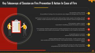 Key Takeaways Of Fire Safety Training Sessions Training Ppt Designed Editable