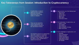 Key Takeaways Of Session On Introduction To Cryptocurrency Training Ppt