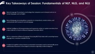 Key Takeaways Of Training Session On NLP NLG And NLU Training Ppt