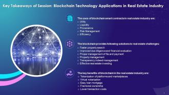 Key Takeaways On Blockchain Technology Applications In Real Estate Industry Training Ppt