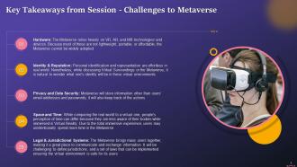 Key Takeaways On Session Challenges To Metaverse Training Ppt