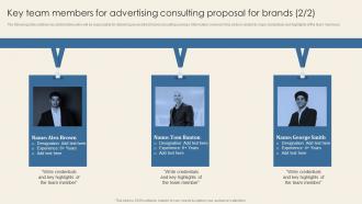 Key Team Members For Advertising Consulting Proposal For Brands Ppt Slides Designs Pre-designed Interactive