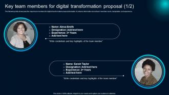 Key Team Members For Digital Transformation Proposal Ppt Powerpoint Presentation File Ideas