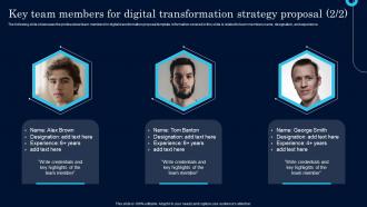 Key Team Members For Digital Transformation Strategy Proposal Ppt Background Image Appealing