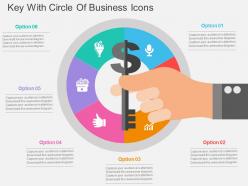 Key with circle of business icons flat powerpoint design