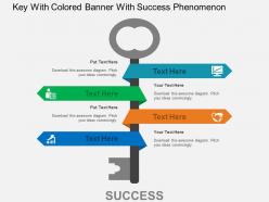 Key with colored banner with success phenomenon flat powerpoint design