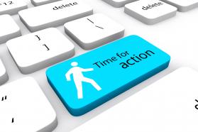 Keyboard with time for action key stock photo