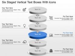 Kg six staged vertical text boxes with icons powerpoint template