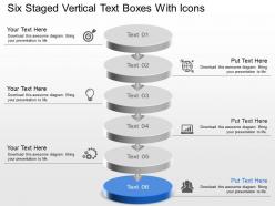 Kg six staged vertical text boxes with icons powerpoint template