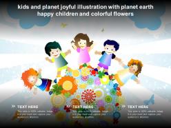 Kids And Planet Joyful Illustration With Planet Earth Happy Children And Colorful Flowers