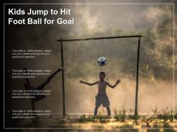 Kids jump to hit foot ball for goal