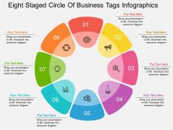 Kj eight staged circle of business tags infographics flat powerpoint design
